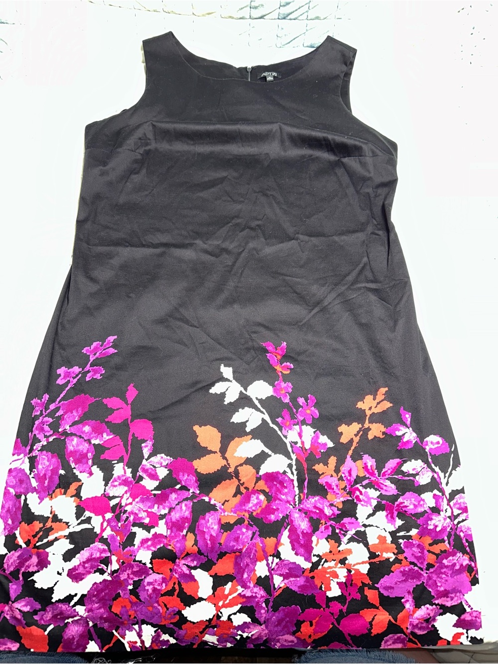 Apt. 9 Black Sleeveless Dress with Pink, Purple & Orange Floral Border